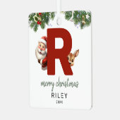 Kids Letter R Monogram Christmas Tree Ornament Aus Metall (Vorderseite links)
