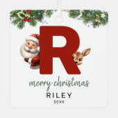 Kids Letter R Monogram Christmas Tree Ornament Aus Metall (Vorderseite)