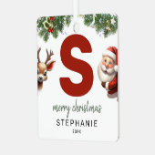 Kids Letter S Monogram Christmas Tree Ornament Aus Metall (Vorderseite links)