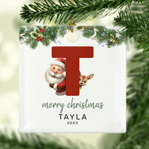 Kids Letter T Monogram Christmas Tree Ornament Aus Metall