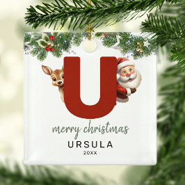 Kids Letter U Monogram Christmas Tree Ornament Aus Metall
