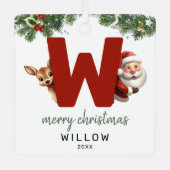 Kids Letter W Monogram Christmas Tree Ornament Aus Metall (Vorderseite)