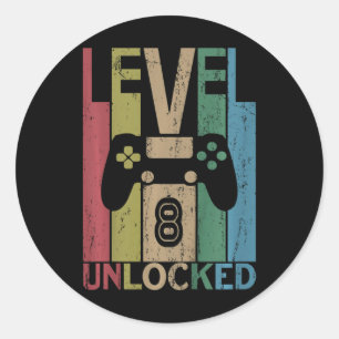 Kids Level 8 freigeschaltet T-Shirt Videospieler 8 Runder Aufkleber