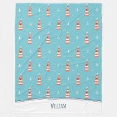Kids Lighthouse and Anchor Pattern on Blue Fleecedecke (Vorderseite)