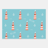 Kids Lighthouse and Anchor Pattern on Blue Geschenkpapier Set (Vorderseite)