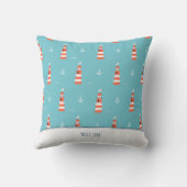 Kids Lighthouse and Anchor Pattern on Blue Kissen (Rückseite)