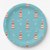 Kids Lighthouse and Anchor Pattern on Blue Pappteller (Vorderseite)