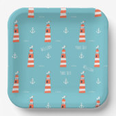 Kids Lighthouse and Anchor Pattern on Blue Pappteller (Vorderseite)