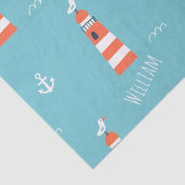 Kids Lighthouse and Anchor Pattern on Blue Seidenpapier (Detail)