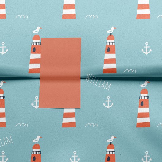 Kids Lighthouse and Anchor Pattern on Blue Seidenpapier