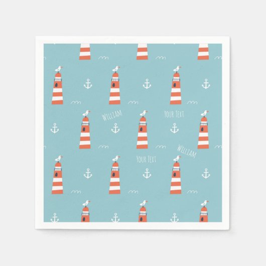 Kids Lighthouse and Anchor Pattern on Blue Serviette (Vorderseite)