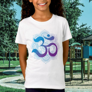 Kids' Lila & Blue Om Symbol Mandala Blume T-Shirt