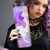 Kids Lila Candy Floss Einhorn mit Blume Therme Thermosbecher