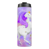 Kids Lila Candy Floss Einhorn mit Blume Therme Thermosbecher (Vorderseite)
