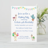 Kids Llama Cactus Birthday Party Einladung (Stehend Vorderseite)