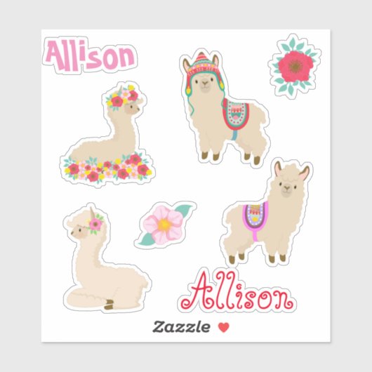 Kids Llama Personalisiert Fun Set Aufkleber (Blatt)