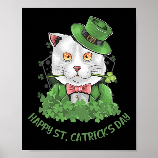 Kids Mädchen St Patricks Day Katze Glücklich St Ca Poster (Vorne)