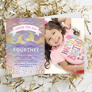 Kids Magic Mermaid Birthday Party Foto Einladung