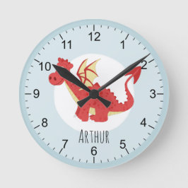 Kids Magical Red Welsh Dragon Cartoon Boys Kinderz Runde Wanduhr