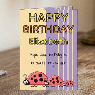 Kids Marienkäfer Name lila Geburtstag Karte