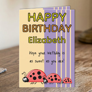 Kids Marienkäfer Name lila Geburtstag Karte
