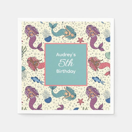 Kids Mermaid Birthday Serviette (Vorderseite)