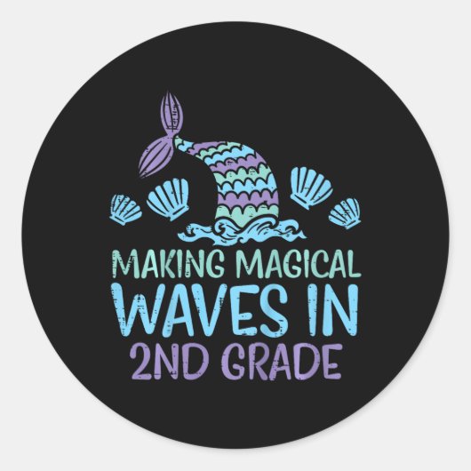 Kids Mermaid Magical Waves 2. Klasse Zweiter Runder Aufkleber (Vorderseite)