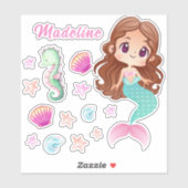 Kid's Mermaid Personalisiert Set Sticker (Blatt)