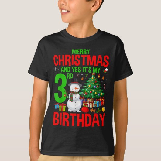 Kids Merry Christmas And Yes It's My 3rd Birthday T-Shirt (Vorderseite)