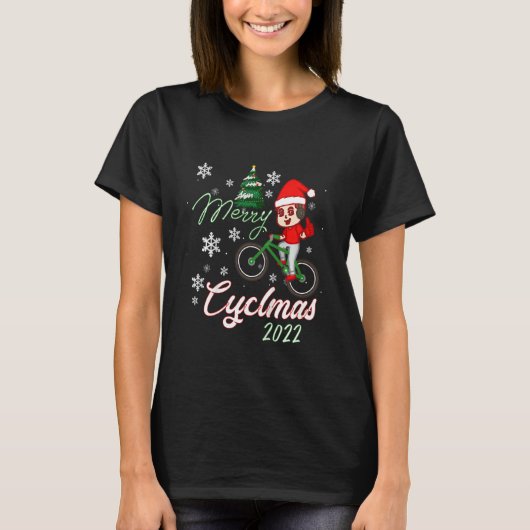 Kids Merry Cyclmas Chrismas Tree 2022 Biking Cycli T-Shirt (Vorderseite)