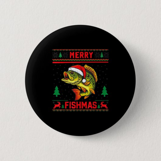 Kids Merry Fishmas B Fishing Christmas Pajamas Swe Button (Vorderseite)