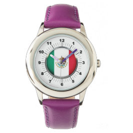 Kid's Mexico Flag Lila Lederrippe beobachten Armbanduhr