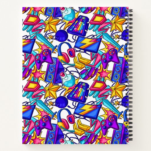 Kids Mit Monogramm Comic Gaming Items Muster Notizblock (Rückseite)