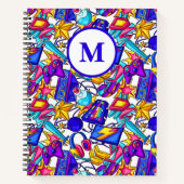 Kids Mit Monogramm Comic Gaming Items Muster Notizblock (Vorderseite)