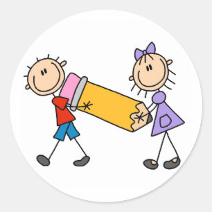 Kids mit Stift Runder Aufkleber