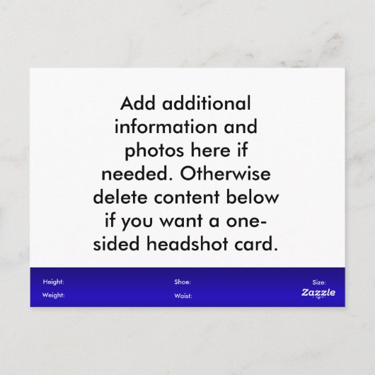 Kids Model Headshot Comp Postcard Postkarte (Rückseite)