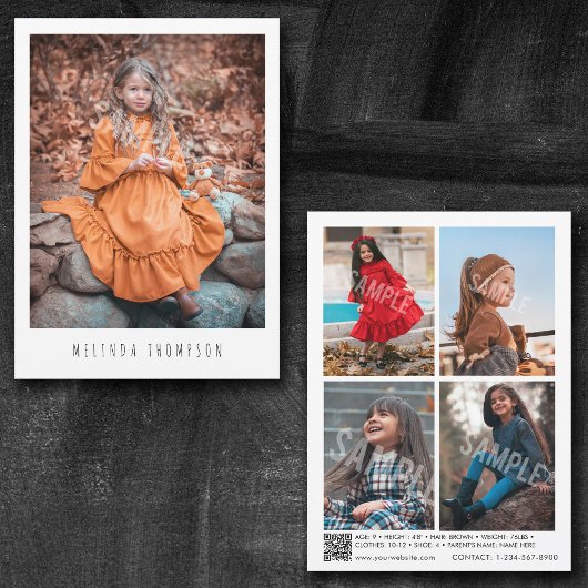 Kids Modellieren Schauspiel Comp Card 5 Foto QR Co