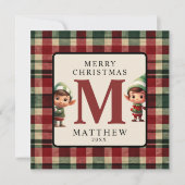 Kids Monogram Christmas Elf Foto Weihnachten (Vorderseite)