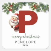 Kids Monogram Christmas Quadratischer Aufkleber (Vorderseite)