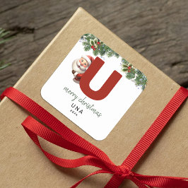 Kids Monogram Christmas Quadratischer Aufkleber