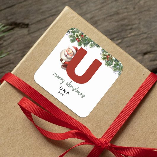 Kids Monogram Christmas Quadratischer Aufkleber