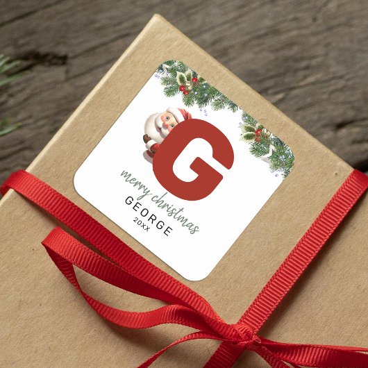 Kids Monogram Christmas Quadratischer Aufkleber