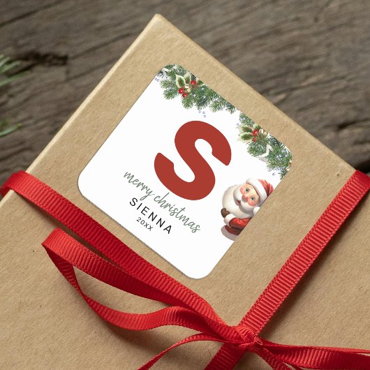 Kids Monogram Christmas Quadratischer Aufkleber