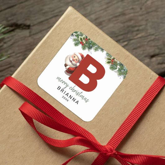 Kids Monogram Christmas Quadratischer Aufkleber