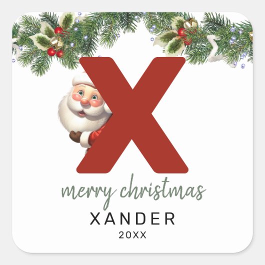 Kids Monogram Christmas Quadratischer Aufkleber (Vorderseite)