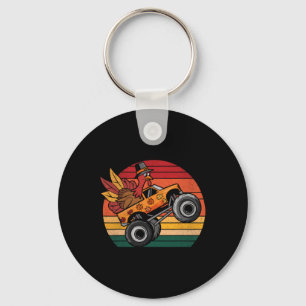 Kids Monster Truck Truthahn Sonnenuntergang Retro Schlüsselanhänger