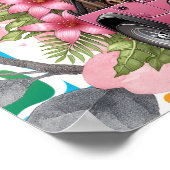 Kids Name & Floral Baby Jungle Animals Nursery Poster (Ecke)