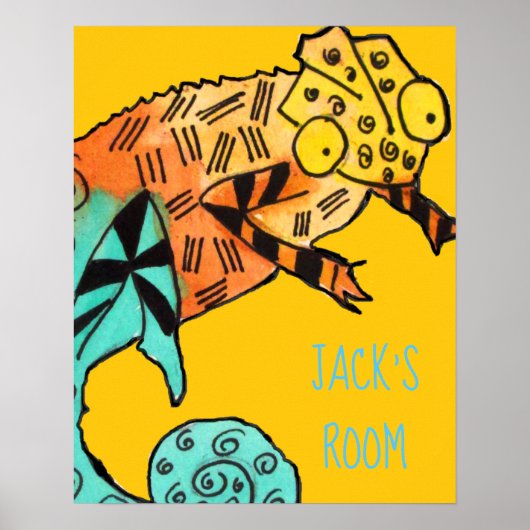 Kid's name Yellow Chameleon reptile Kind Poster (Vorne)