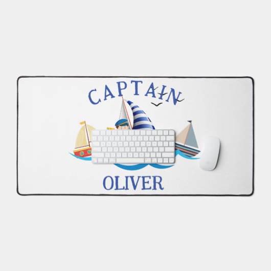 Kids Nautical BootCaptain Personalisiert Schreibtischunterlage (Tastatur & Maus)