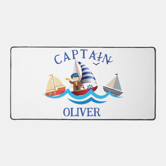 Kids Nautical BootCaptain Personalisiert Schreibtischunterlage (Vorderseite)